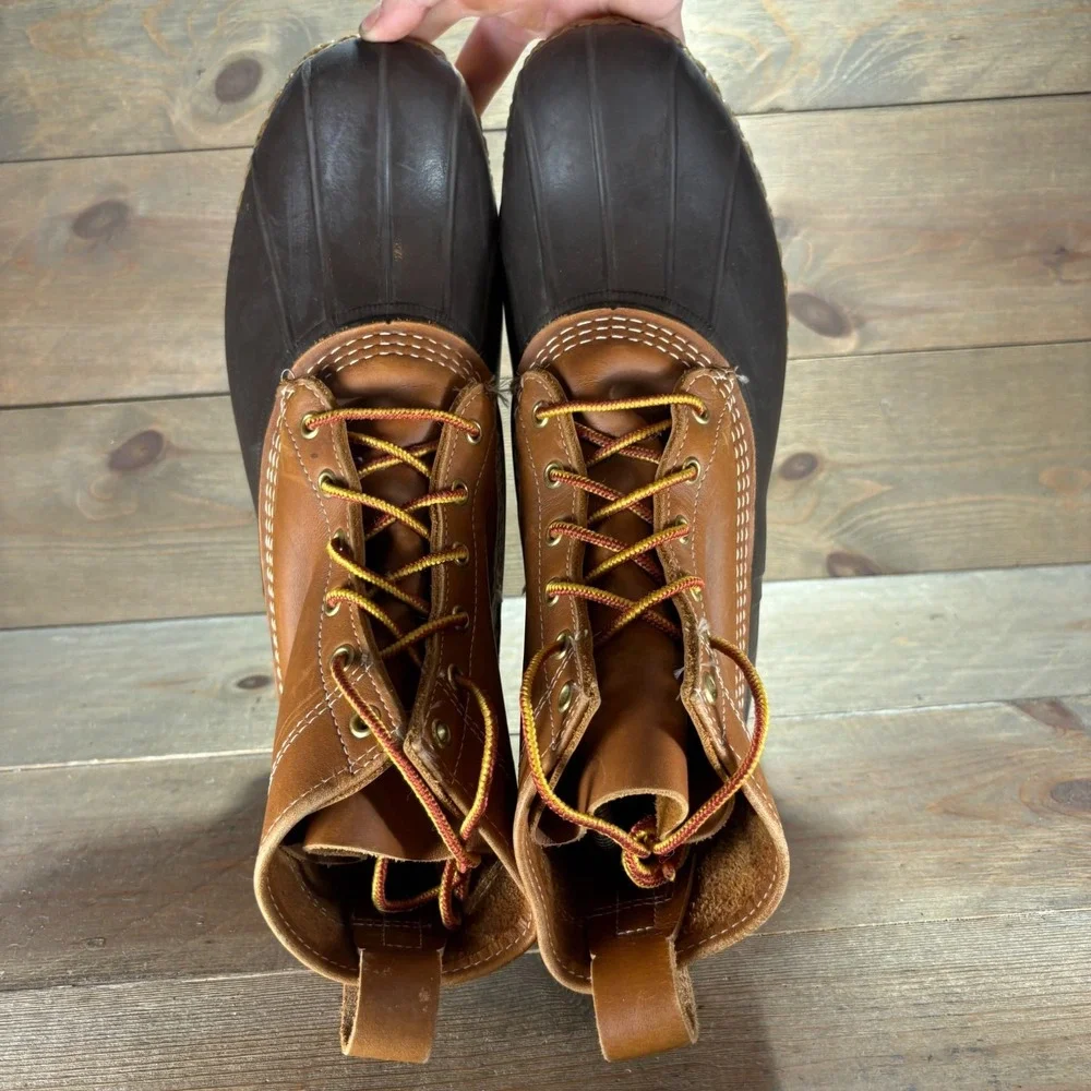 LL Bean Duck Boots Mens size 10 shoes Tan Leather Waterproof Lace Up winter rain